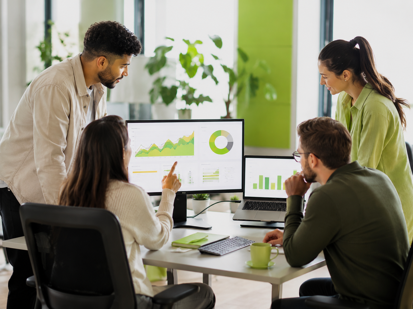 A team reviewing marketing analytics dashboards
